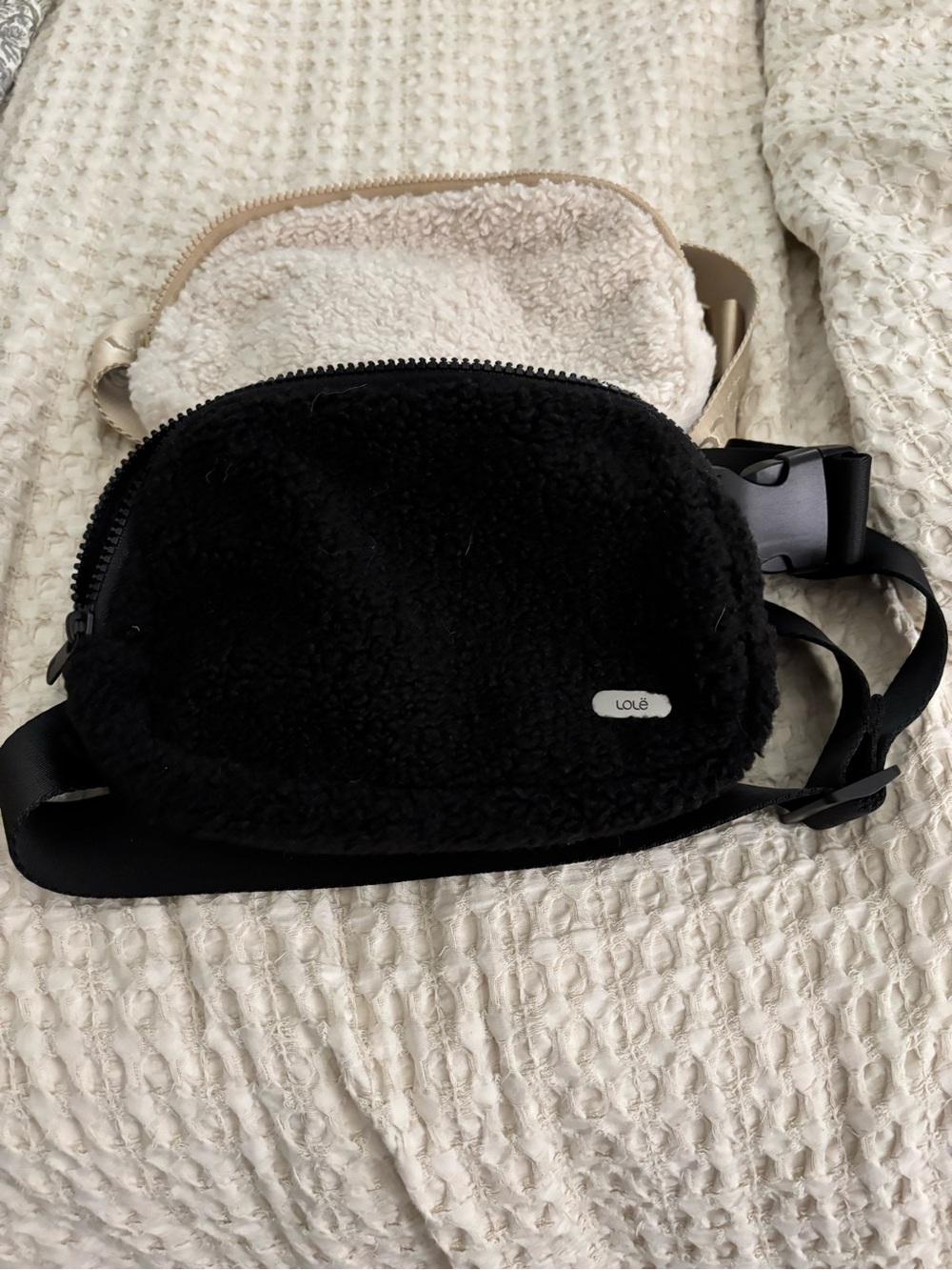 2 LOLE Black Sherpa belt bags/fanny pack- 1 cream and 1 black